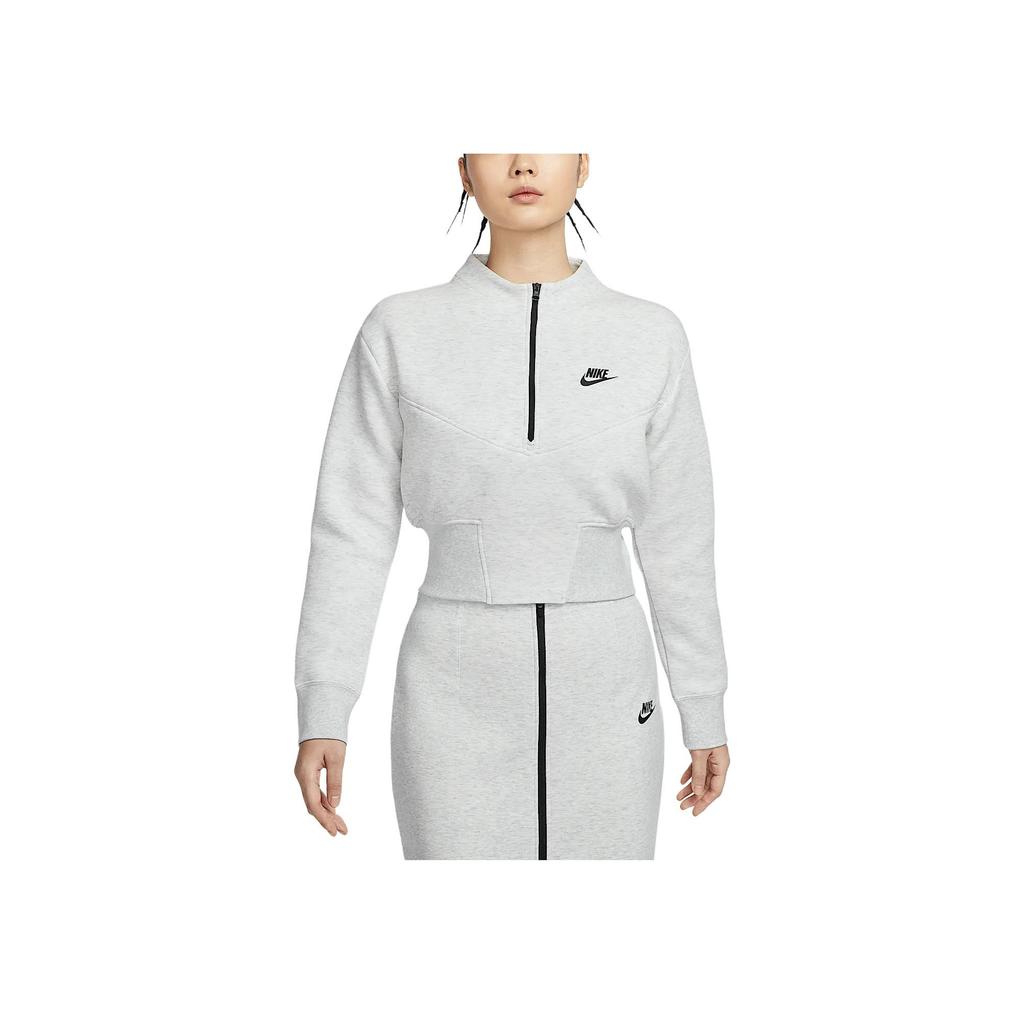 Nike Sportswear Tech Fleece Casual Fashion Simple Short Half-Zip Long Sleeve Sweatshirt Women Sweatshirt Light-Gray Multicolor Black HJ1032-013