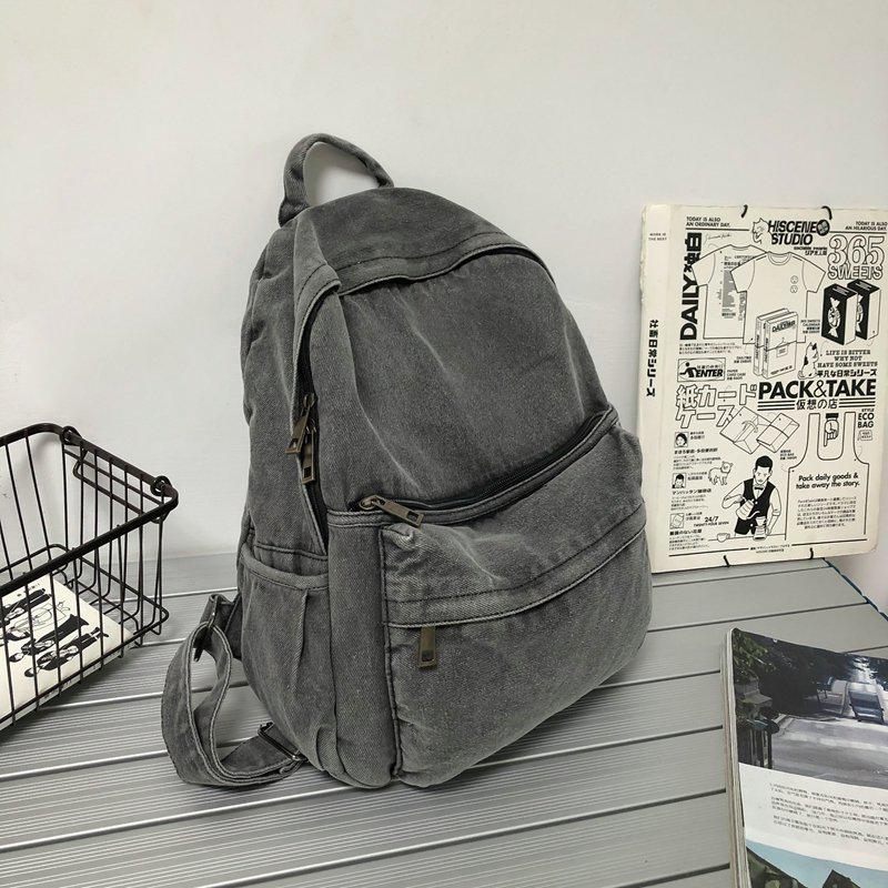Women's Retro Solid Color Denim Backpack - Perfect for Students and Outdoor Travel