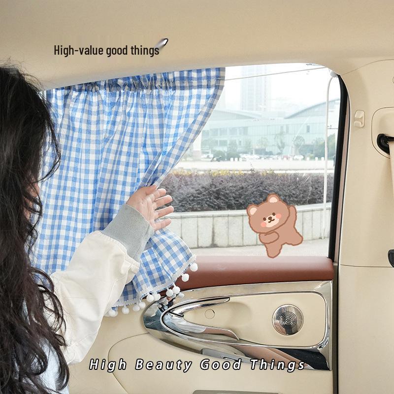 Little Bear Cartoon Cotton Car Sun Shade Curtain: Universal Heat Insulation and Sun Protection for Summer