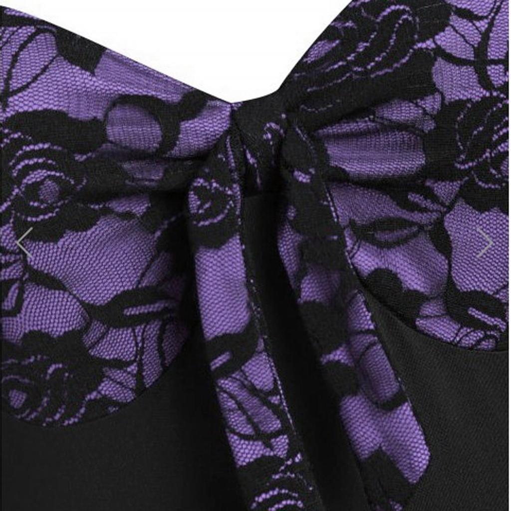 Women  Party Dress Flower Lace Insert Mock Button Bowknot Vintage Dress