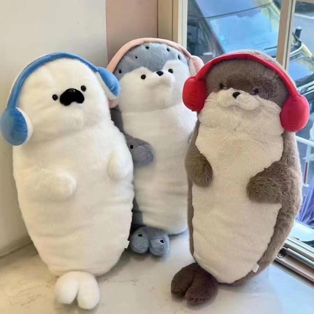 Seal Plush Toy with Earphones - Adorable Sleeping Hug Doll for Kids' Birthday Gift