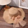 Spring Summer Bow Ribbon Straw Hat French Style Women's Sun Hat Ins Lace Pearls Straw Hat  Outdoor