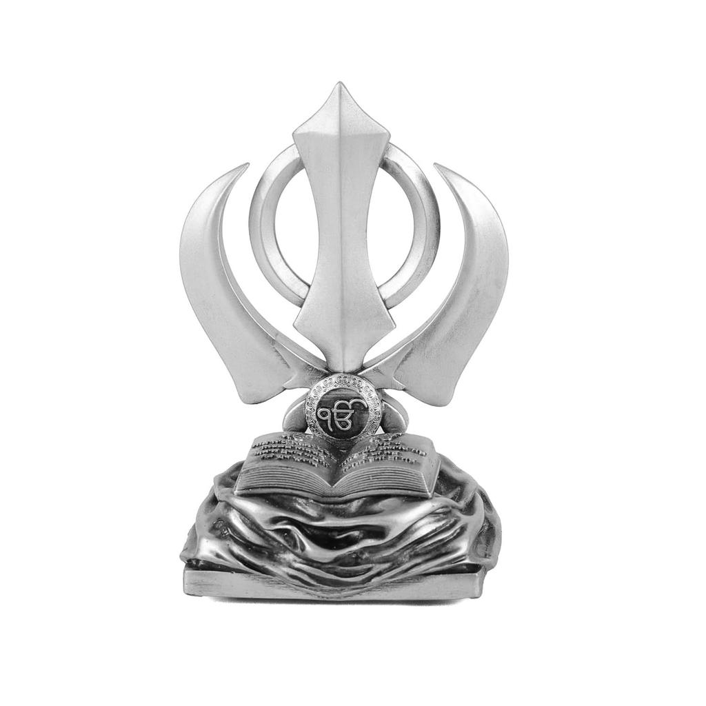 Khanda Sahib Idol Sikhisches religiöses Symbol Khanda Sahib Statue für Armaturenbrett Idol für Pooja Bürotisch Ausstellungsstück Geschenkartikel