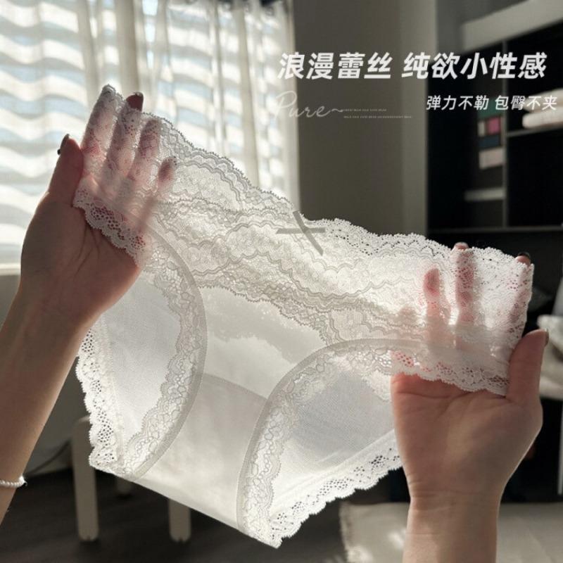 

Французское кружевное нижнее белье высокого класса Женское атласное бесшовное женское нижнее белье из ледяного шелка со средней низкой посадкой больших размеров L [105-62.5 kg] белый