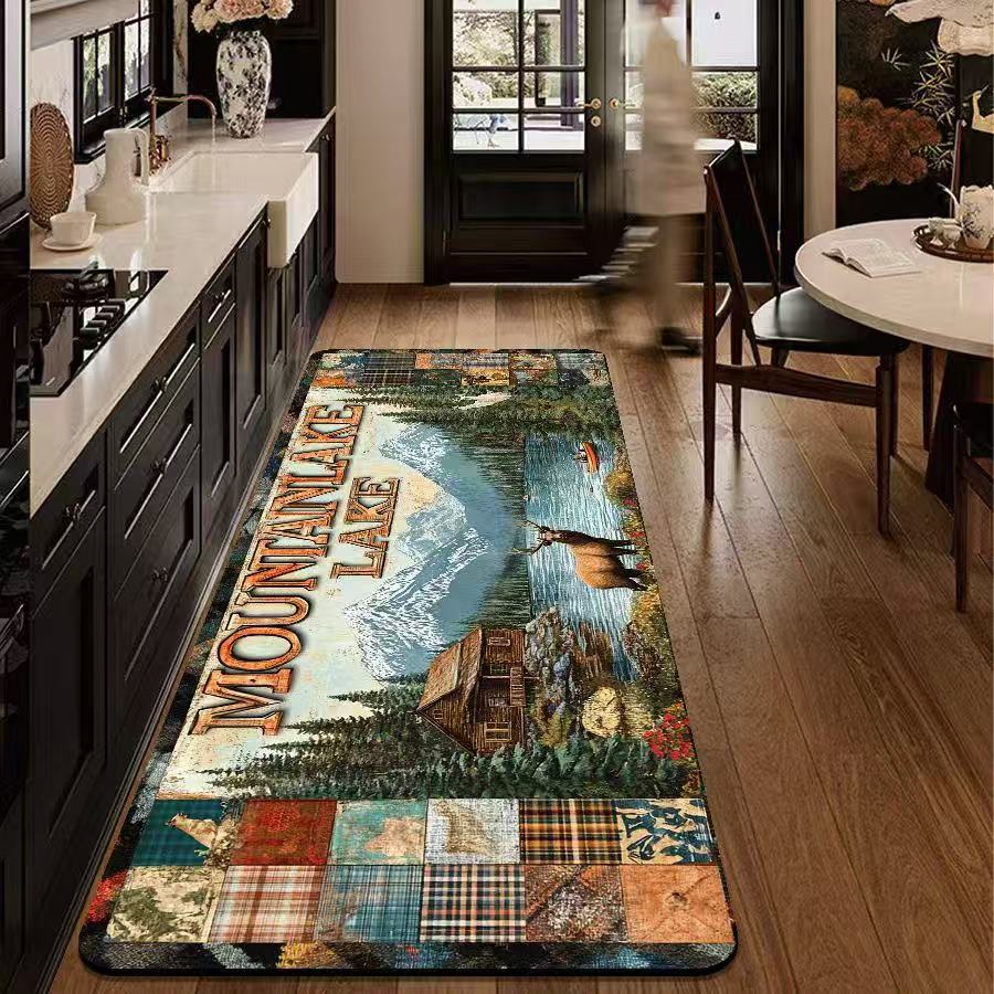 's New Retro Kitchen Floor Mat, Soft And Anti-Slip, Bathroom Door Carpet, Corridor Floor Mat, Home Decoration