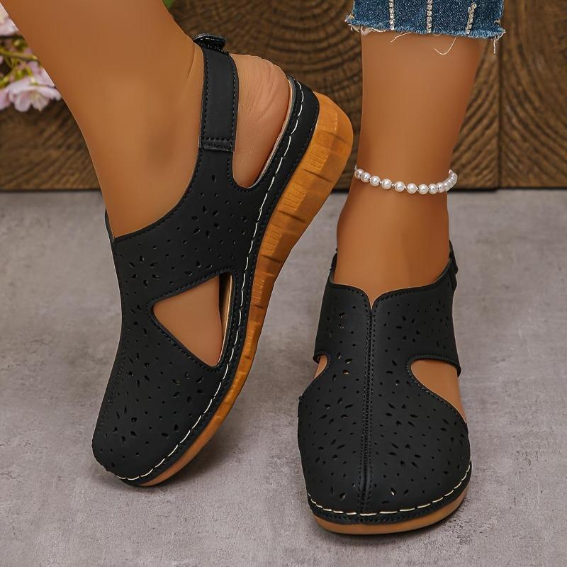 Sandali da donna regolabili con velcro e tacco a zeppa - Traspiranti con suola spessa antiscivolo, design confortevole a punta chiusa per l'estate, scarpe alla moda con cinturino