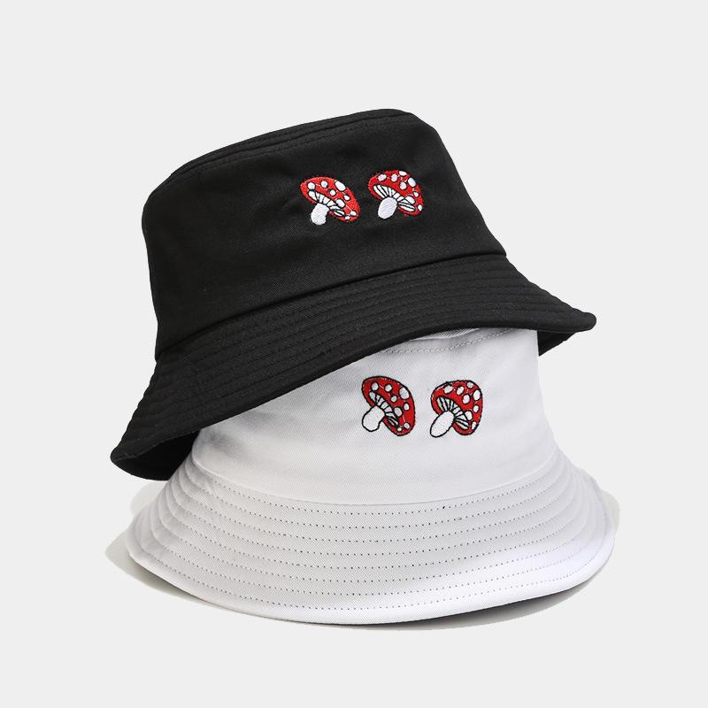 Korean Style Women's Mushroom Embroidery Bucket Hat - Face-Slimming, Outdoor Sun Protection for Summer