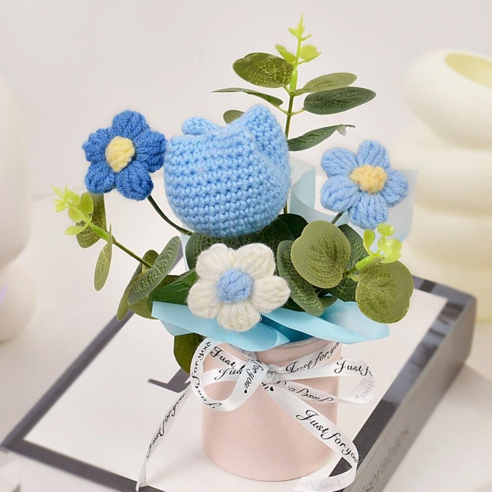 Fertige Blumen Häkelblumensträuße Heimdekoration Handgestrickter Tulpenstrauß Valentinstag Geburtstagsgeschenk