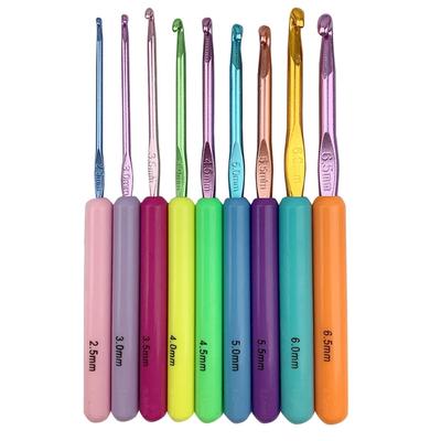 9Pcs Ergonomic Grip Crochet Hook for Knitting Weaving Craft ABS Handle Crochet Hook for Beginner Hobbyist 2.5mm-6.5mm