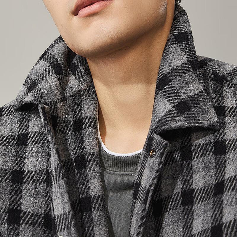 Qipai Men's Wool Blend Plaid Jacquard Lapel Jacket