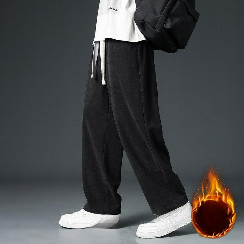 

Вельветовые брюки Мужские Зимние Свободные Защитные Брюки Мужские Осенне-Зимние Модели Плюс Бархат Повседневные Брюки Широкие Брюки Осень Прямые Брюки XS чёрный
