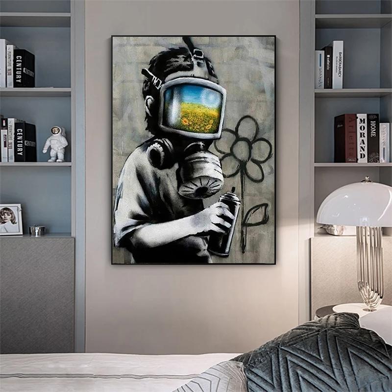 Banksy Street Graffiti Dekorativní Plátno Malba Dívka s Balónkem Sleduj Své Sny Opice Umění Plakáty Tisky Pokoj Nástěnná Dekorace
