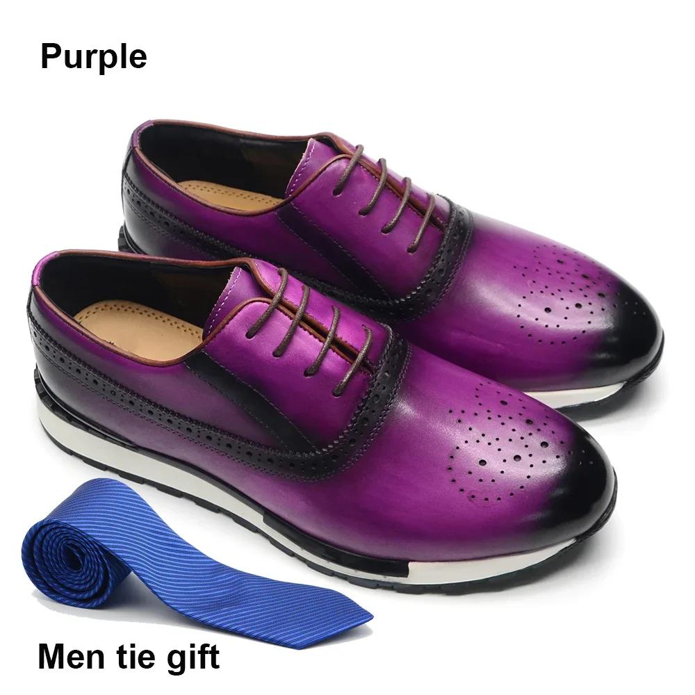 

10 Colors Handmade Genuine Leather Oxford Sneaker Shoes for Men Lace Up Brogues Business Office Fashion Brand Casual Shoes Man 44