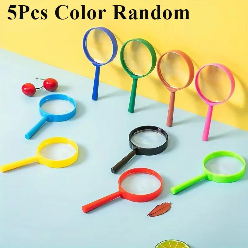2/5Pcs Children Hand-held Scientific Observation Magnifiers, 4/6cm Multicolor Round Handle Acrylic Magnifiers Optical Instrument