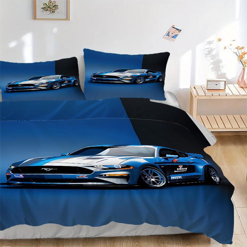 

3pcs Mustang, Racing Car Duvet Cover Set - Soft & Breathable Bedding, Includes 1 Duvet Cover and 1/2 Pillowcases (No Insert) yy251107193 135x200cm