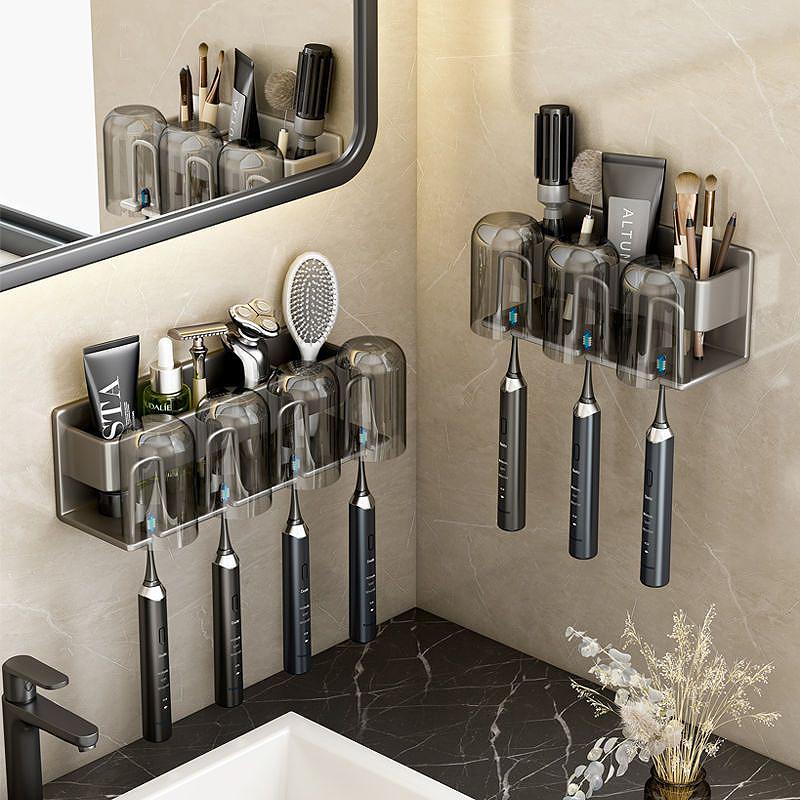 Metal Toothbrush Storage Rack Wall-Mounted U-Shaped Card Slot Electric Toothbrush Holder Razor Cup Shelf Bathroom Organizer