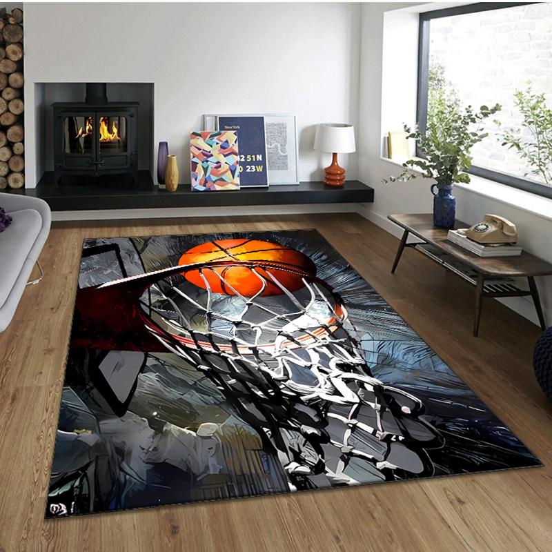 Crystal Velvet Basketball Printed Area Rug for Bedroom And Living Room Home Decoration, Non-Slip Mat for Bedside.
