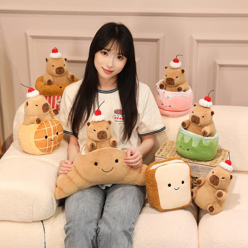 Favorite Toy Unisex Kids New Capybara In Cup Cake Plushie Small Capibara Hiding In Toast Croissant Pineapple Bun Food Plush Toys For Kids Birthday Gift