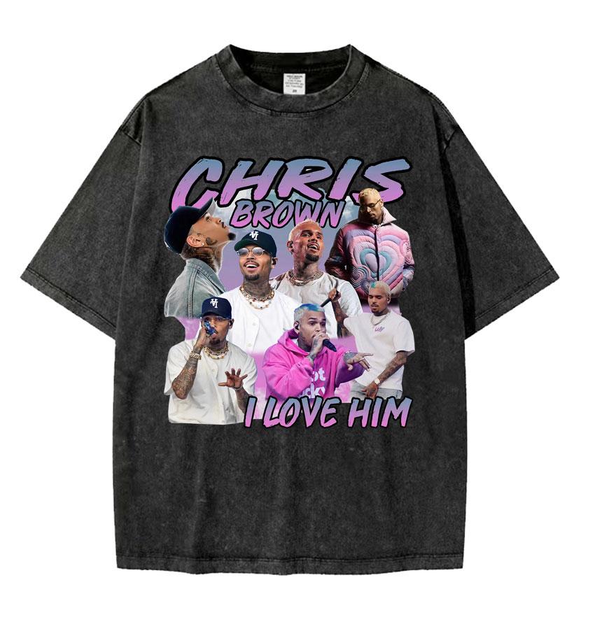 

Rapper Chris Brown Big Face Vintage Washed T Shirts Mens Women Harajuku Cotton Casual Short Sleeve T Shirt Oversized Streetwear S