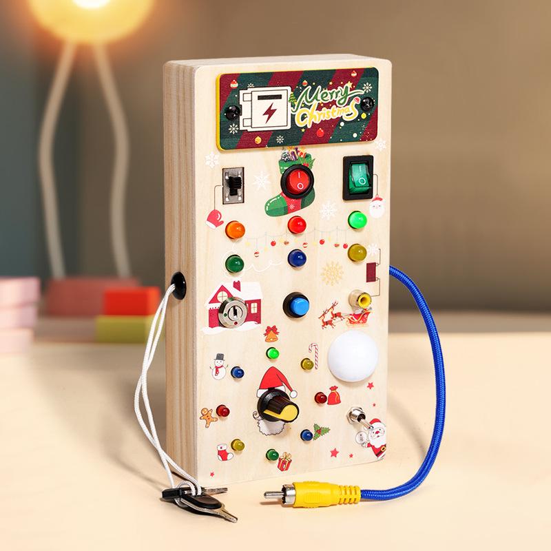 Christmas Gift: Children s Educational Wooden Light-Up Busy Board