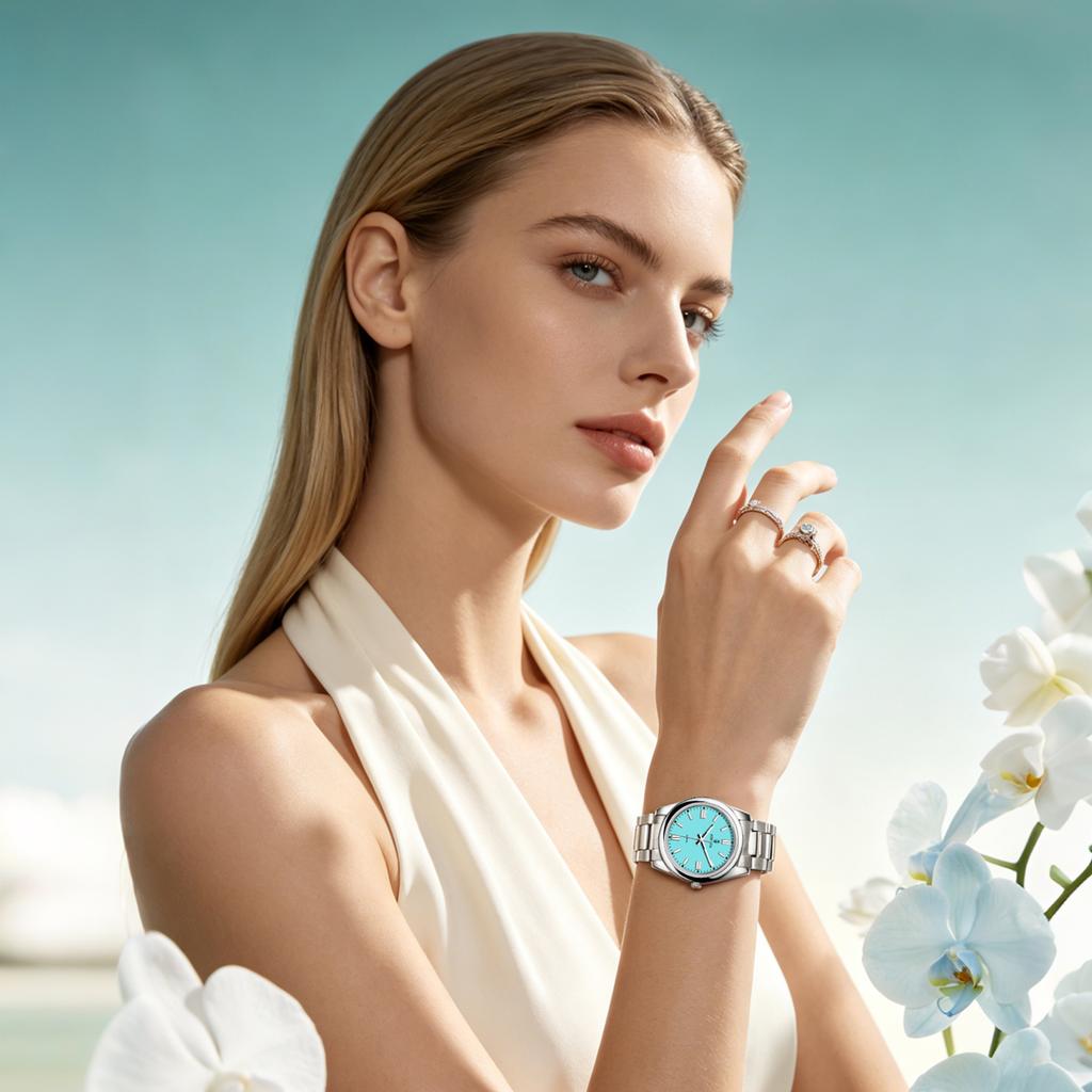 AIMANA Luxury Ladies Watch Light Blue Dial Waterproof Quartz Stainless Steel Strap Elegant Casual Wristwatch for Women