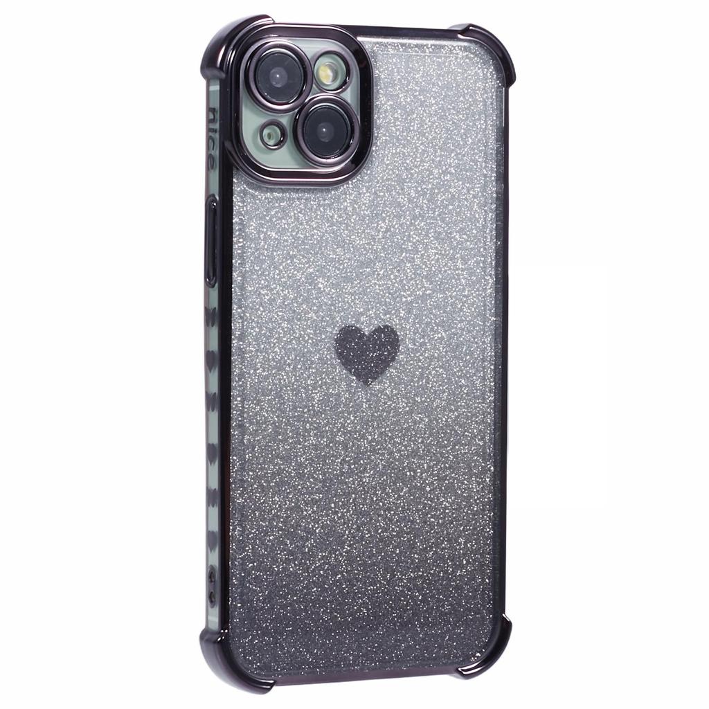 For iPhone 15 Plus Case Heart Pattern Glitter Anti-Drop TPU Phone Cover