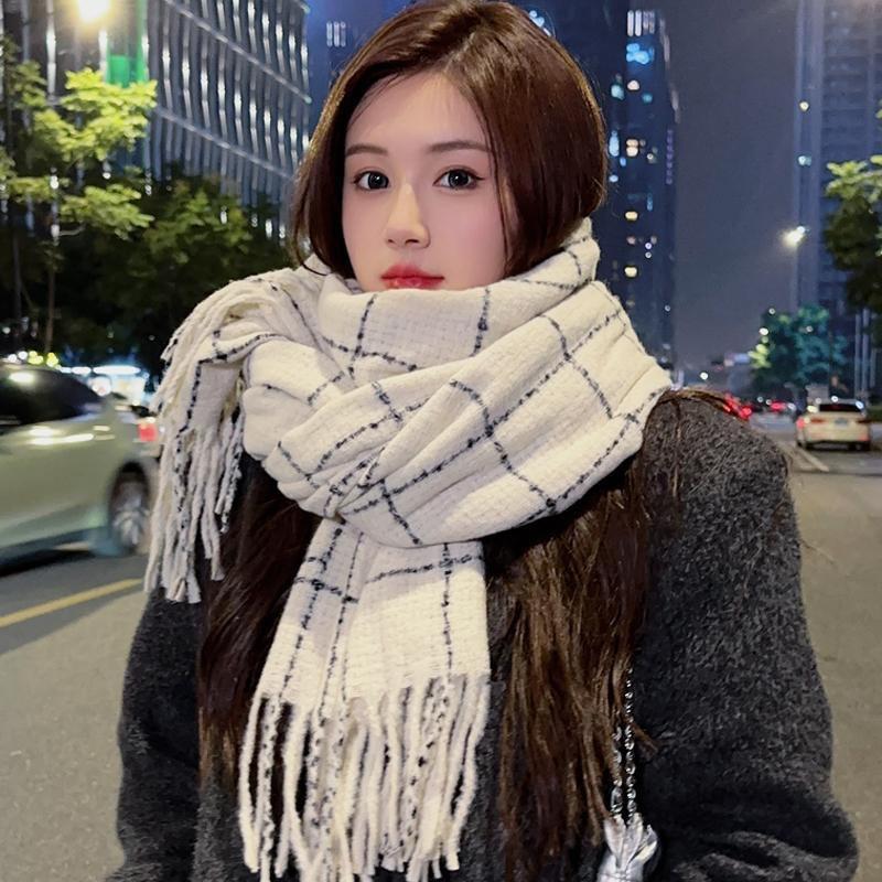 New Large Plaid Scarf for Women in Autumn and Winter Korean Style Tassel Imitation Cashmere Warm Men's Scarf for Couples Casual and Versatile Students
