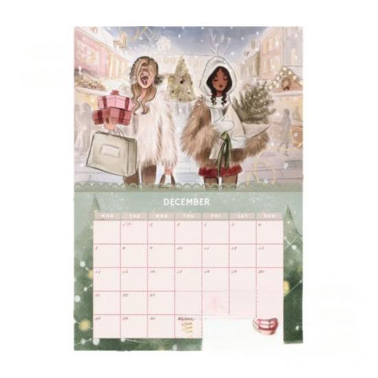 Modny Kalendarz Watercolorowy dla Kobiet 2026 Elegancka Ilustracja Miesięczny Kalendarz Szykowny Żeński Artystyczny Planer do Dekoracji Domowego Biura