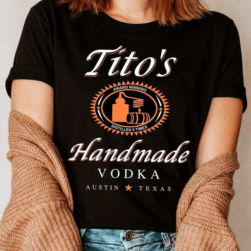 TITO S Handmade Vodka shirt Unisex Letter Print Round Neck T-Shirt S