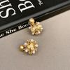 Vintage Pearl Flower Earrings for Women Luxury Temperament Ear Studs Female Gold Color Stud Earring 2024 Fashion Zircon Wedding