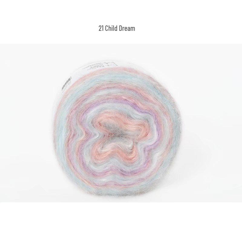 Hand-Dyed Gradient Rainbow Mohair Yarn - Fluffy, Soft, and Perfect for Knitting and DIY Projects.