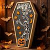 Halloween Wooden Ornaments Table Sign, Spooky Message Board, Tabletop Centerpiece with Skeleton Season Home Decor And Maple Leaves for Haunted