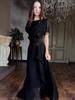 European & American 2025 Spring Elegant Luxurious Short Sleeve Waist-cinching Long Dress