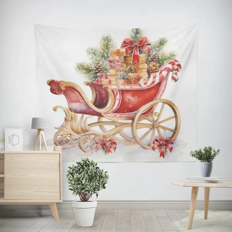 Neujahr Weihnachten Cartoon Weihnachtsmann Schlitten Muster Wandteppich Wohnzimmer Sofa Heimdekor Weihnachtsgeschenk