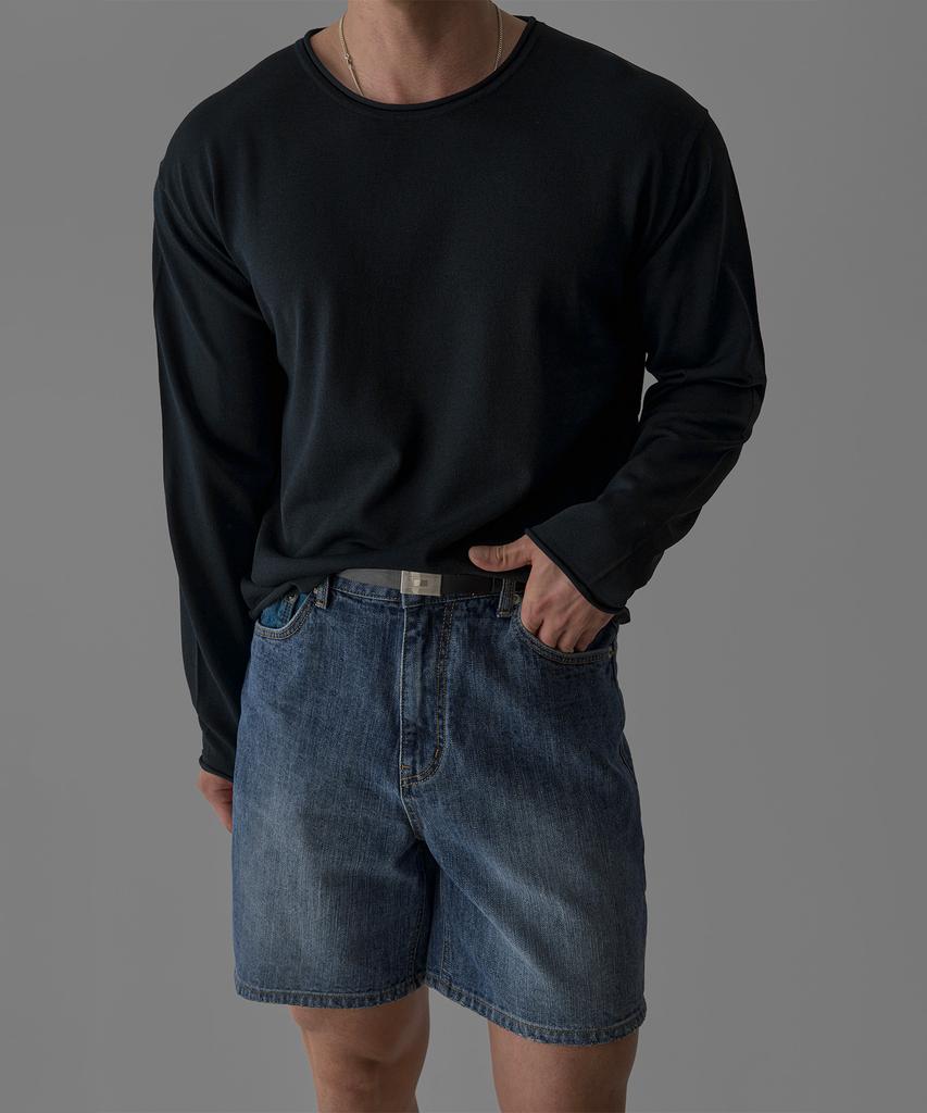 Baulopeulodeogteu Sheer Crop Raw Edge Knit [Navy]