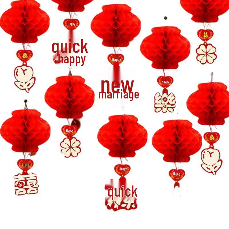 Red Honeycomb Paper Lantern Ornaments for Wedding and Courtyard Decoration