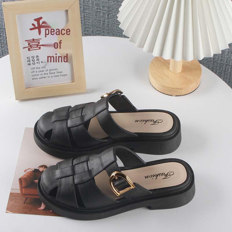 Yuzhihao Women s Summer Outdoor Flat Sandals - Casual Solid Color Hollow Mules Size 38-39