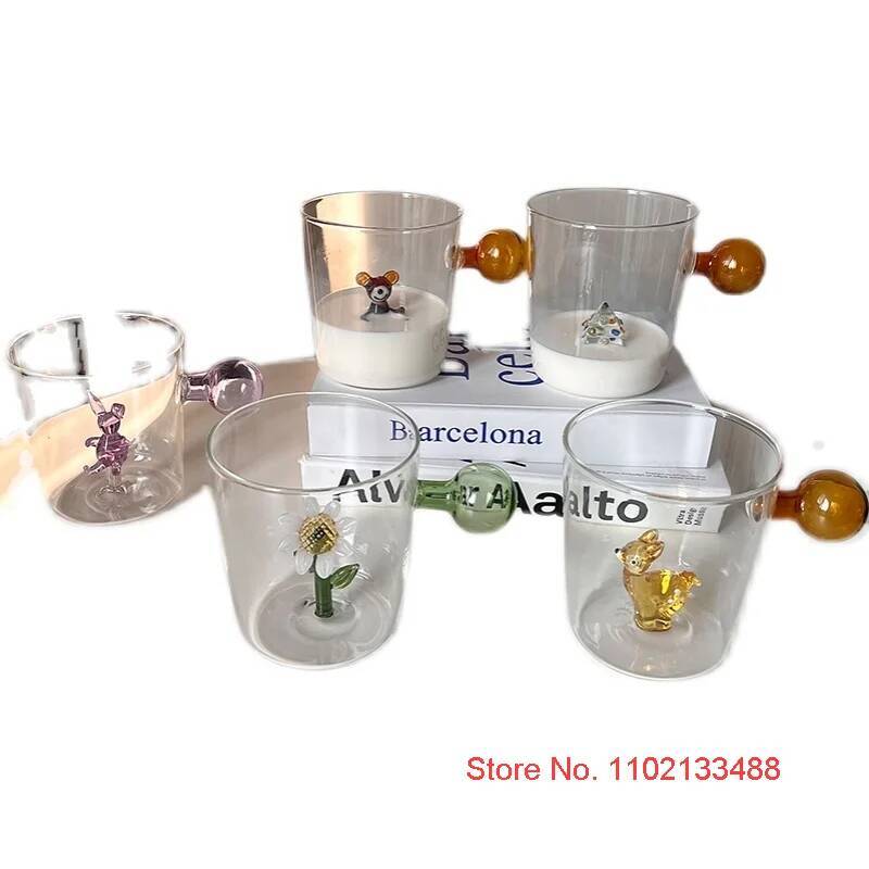 Cute Glass Cup Italy Famous Design Animal Glassware Drink Tumbler Milk Water Teacup 300ml Clear Niche Coffee Mug Dropshipping
