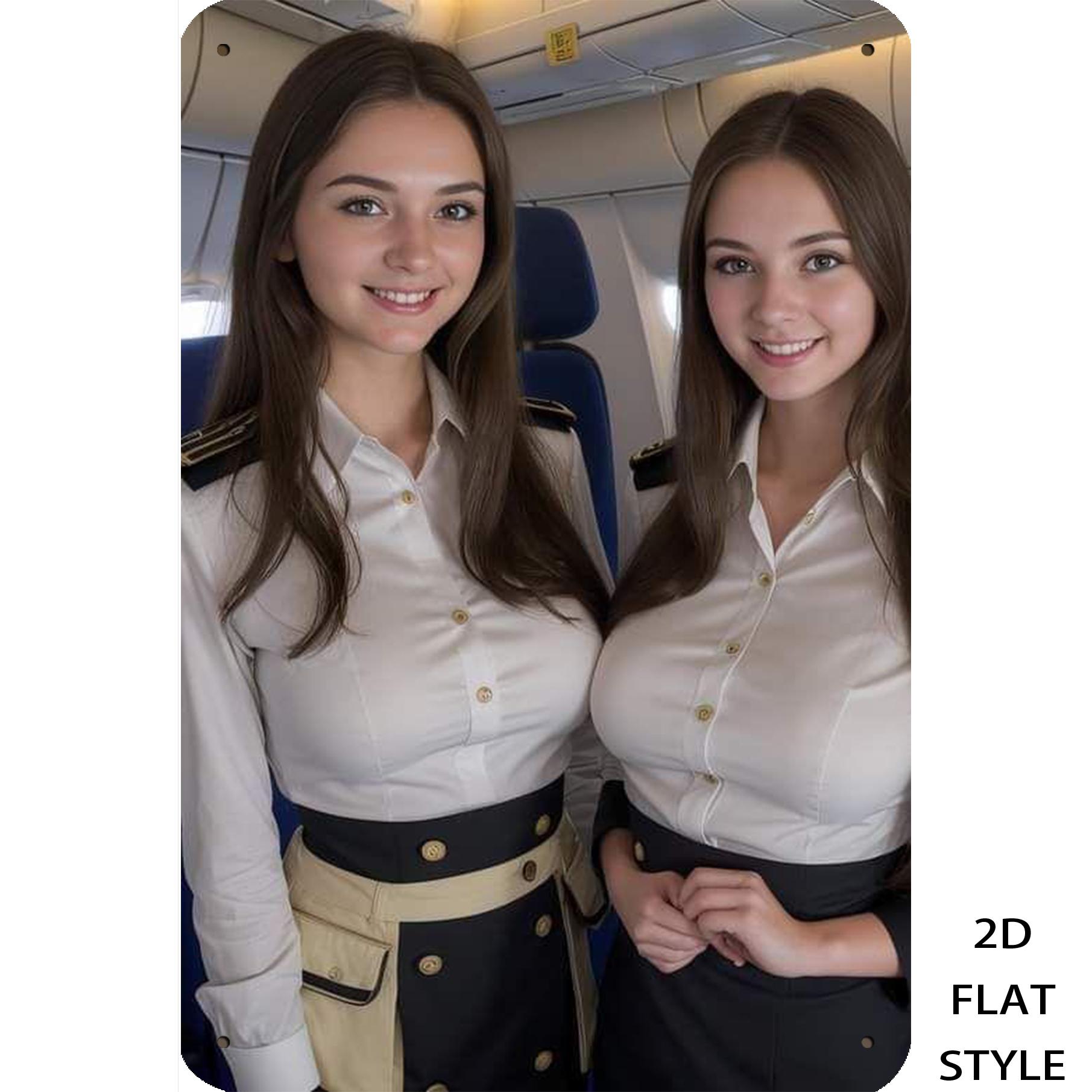 

Vintage Professional Twin Women Metal Tin Sign Retro Elegant Twin Girls with Long Brown Hair in White Pilot Uniforms Posing i 20x30cm（7.8x11.8inch）