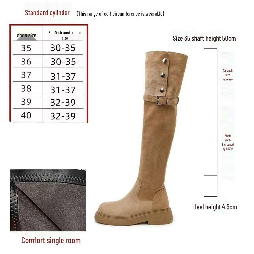 Women's Plus Size Over-the-Knee Slimming Knight Boots - Thick-Soled, Large Calf, Autumn/Winter