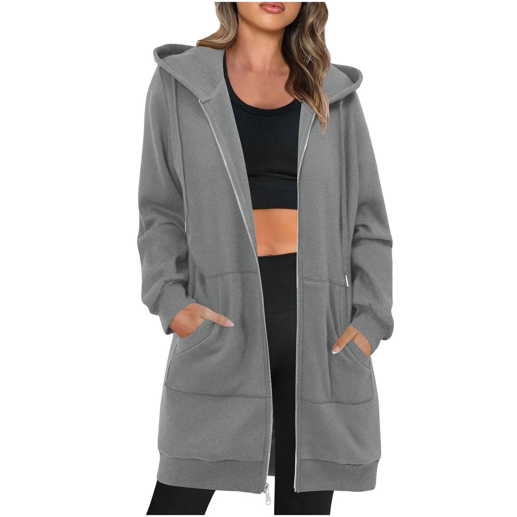 Women's Fashion Zipper Jacket Lightweight Oversized Hoodie Casual Sweatshirt With Pockets