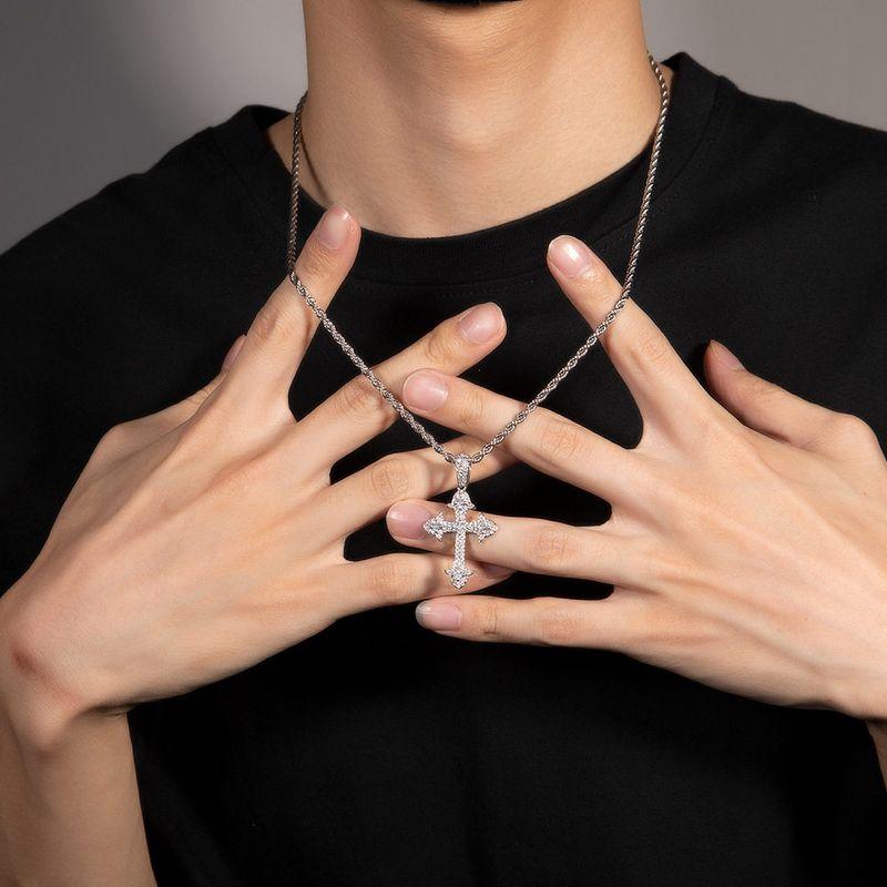 Fashion Copper Inlaid Zircon Men's and Women's Cross Pendant
