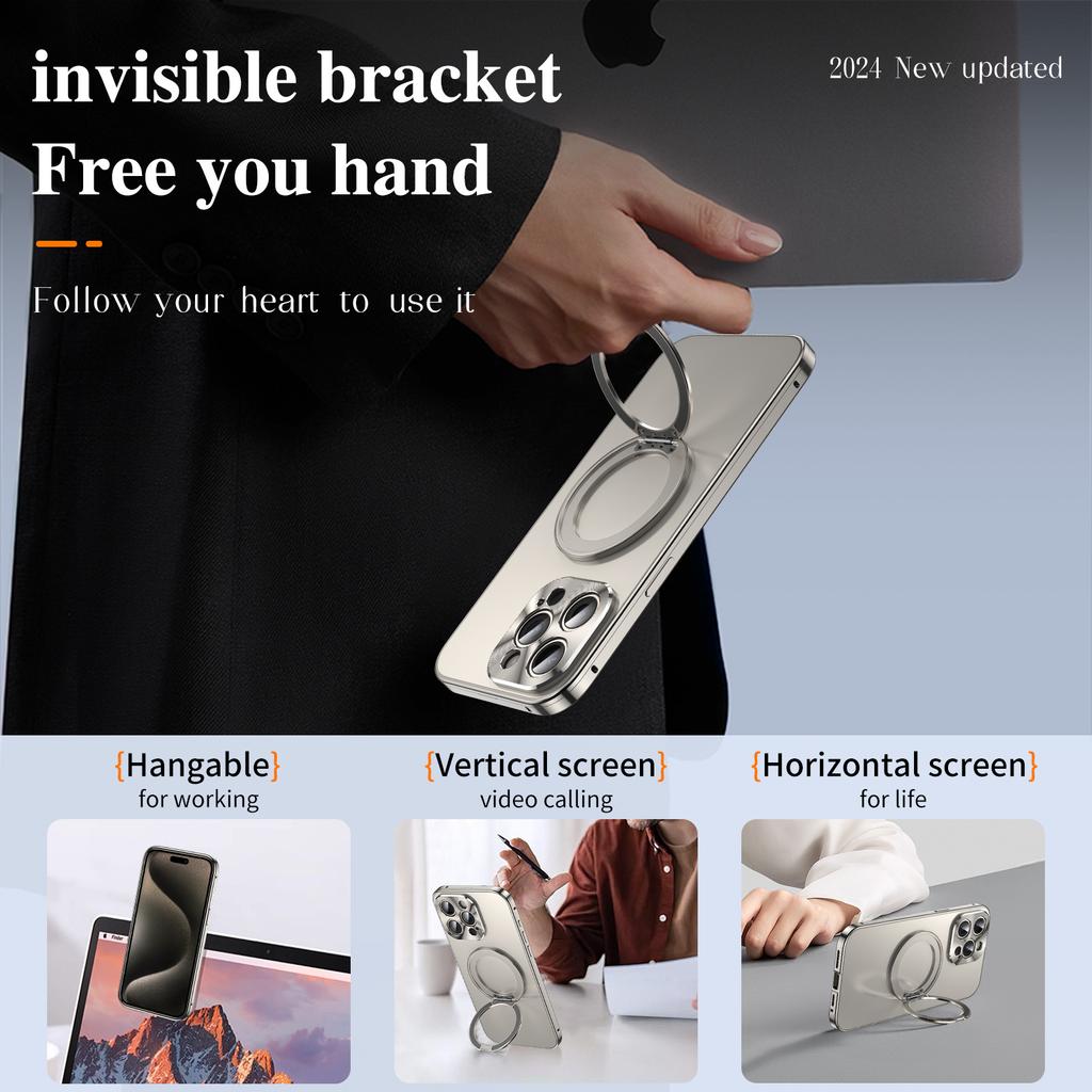 The new metal magnetic 360 rotating bracket is suitable for Apple 16Promax mobile phone case iPhone16Pro.