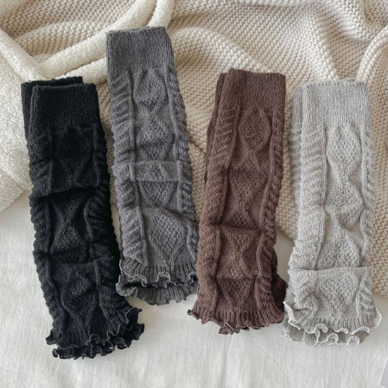 Fashionable Twist Cable Knit Footless Middle Calf Socks Pleated Ruched Ruffled Leg Warmers Boot Toppers Covers for Women