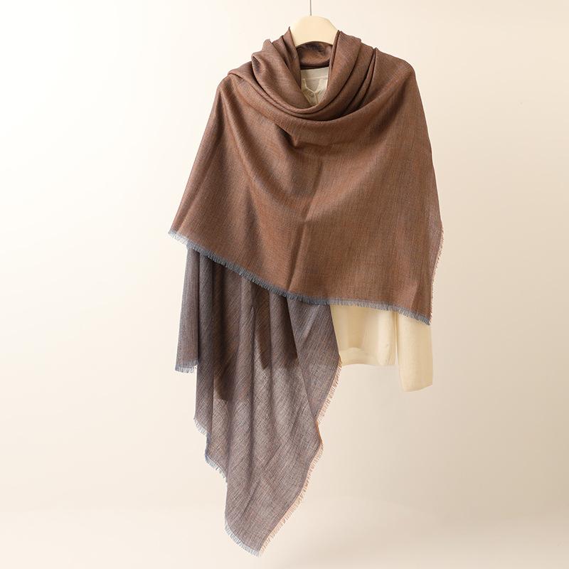 

Spring new women s pure wool satin scarf double-sided short beard two-color shawl air-conditioned room shawl