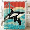 Vintage-inspired Orca Whale Bath Curtain Bold Ocean Blue Red Shower Decor 69 x 70 Inches (WxL)