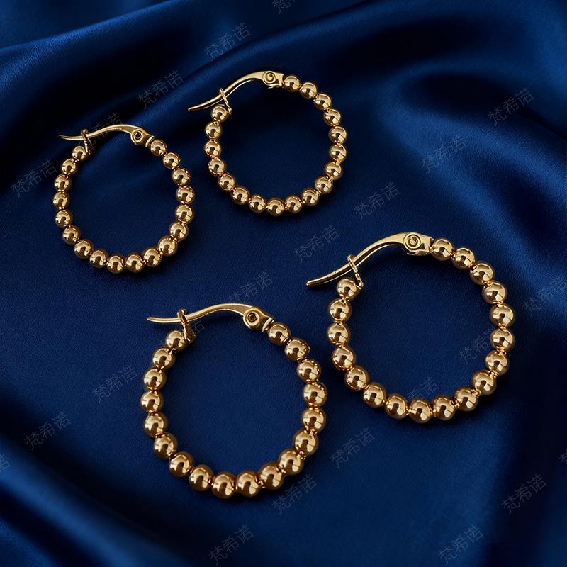 Elegant Stainless Steel Geometric Flower Bead Earrings