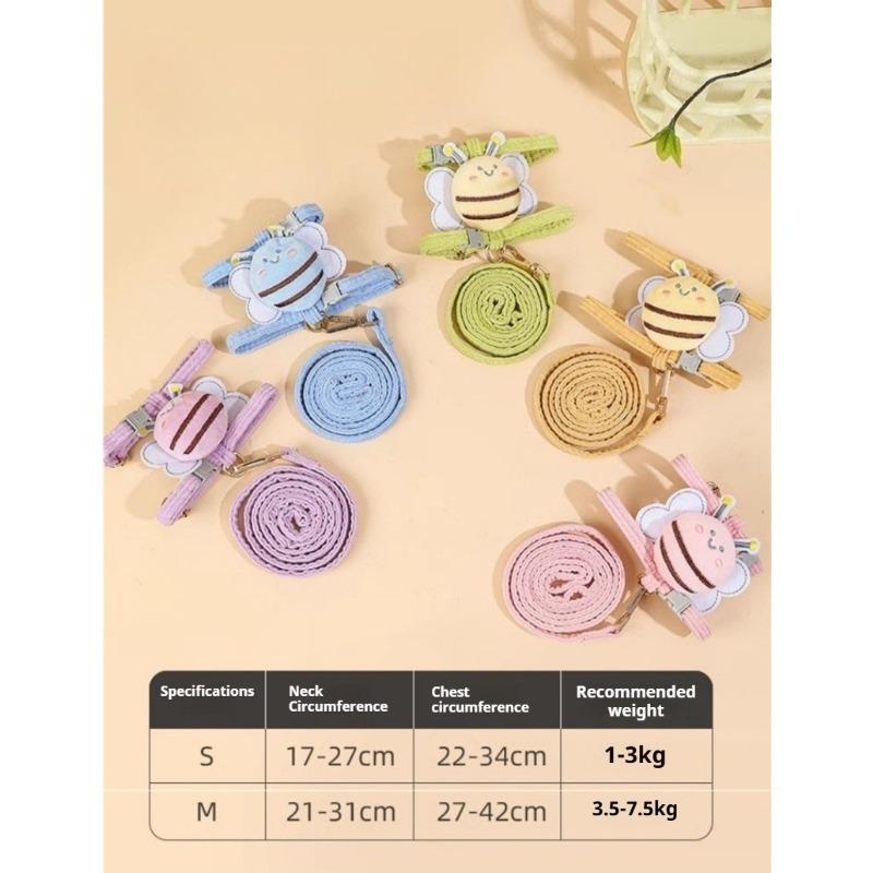 Cat Harness Leash Set Adjustable Cartoon Bee Double Layer Dog Harness for Small Medium Pets Outdoor Walking Collar Set for Cats Dogs