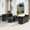 Ensemble de canapé de jardin 9 pièces avec coussins noir poly rotin acacia, Ensemble de salle à manger de jardin 3 pièces 3363389