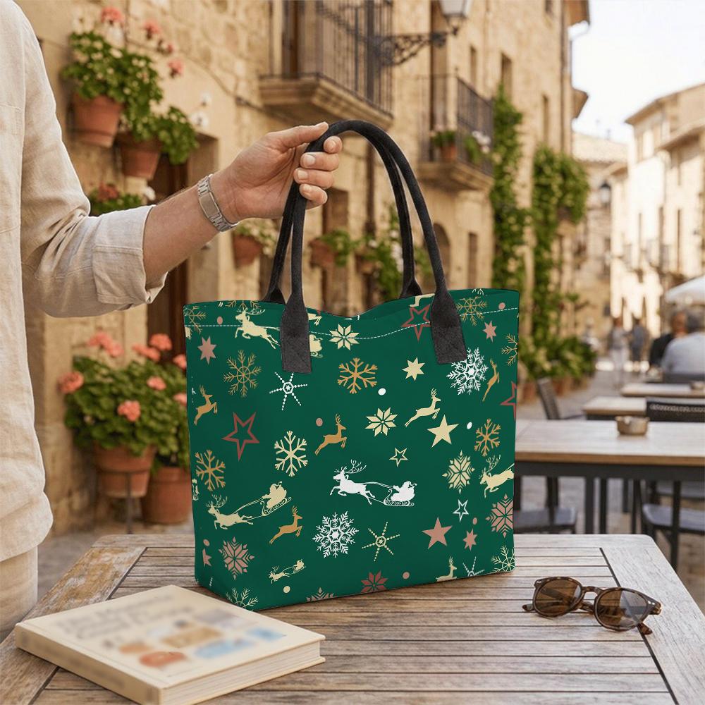 Christmas Green Pattern Tote Bag Large Capacity Fashion Shoulder Bag for Daily Use